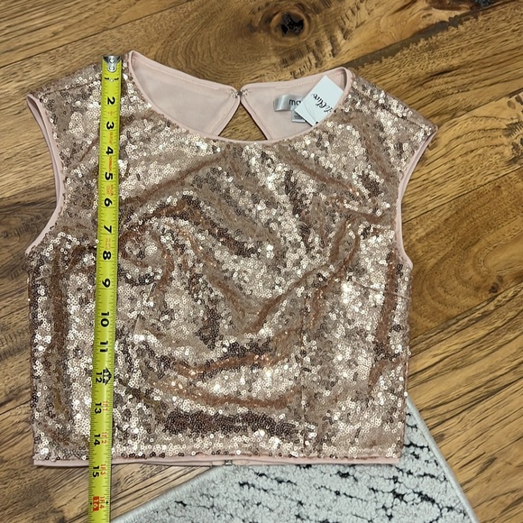 Rose Gold Pink Sequin Party Crop Top Night Out - Picture 6 of 7